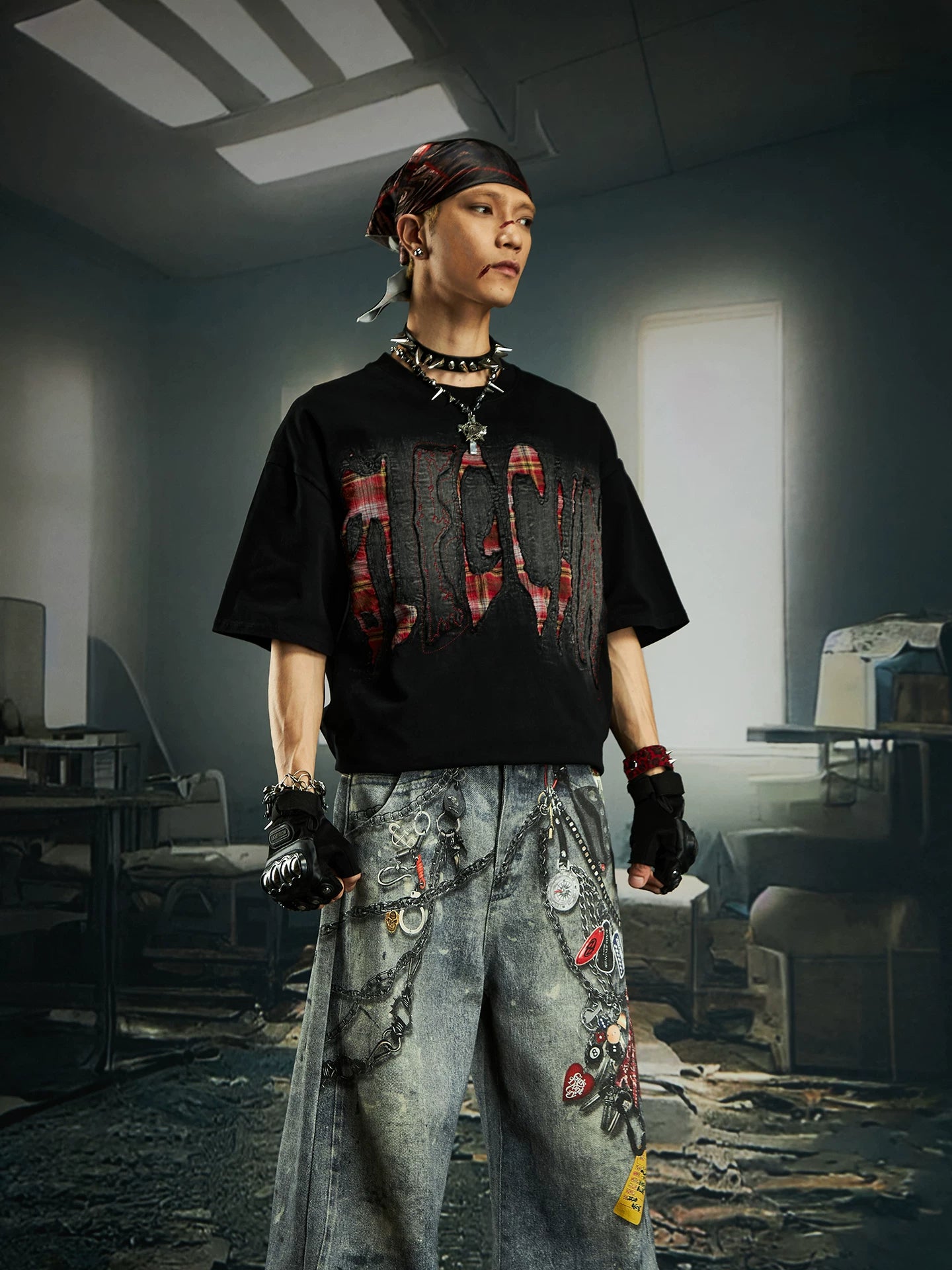 Bleached Shred Plaid Slash Tee