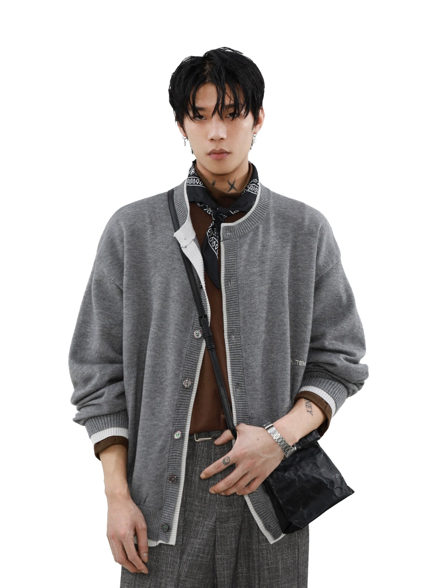 Ink Edge Contrast Knit Cardigan