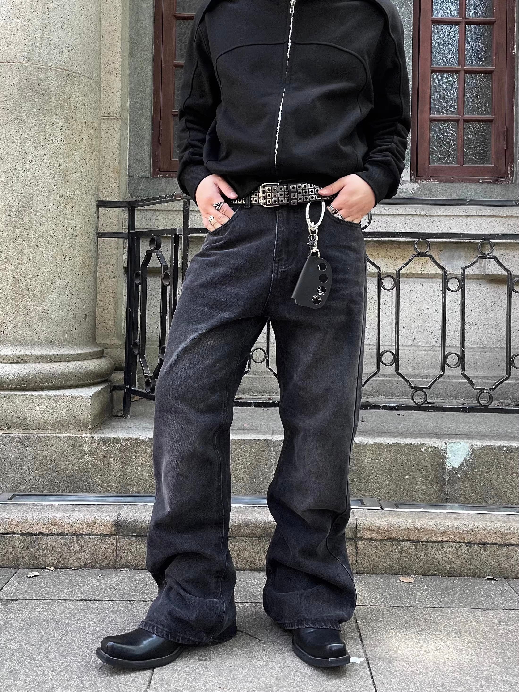 Washed Charcoal Fade Wide Leg Jeans