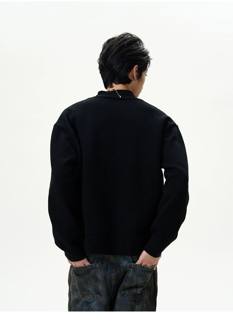 Charcoal Half-Placket Knit Sweater