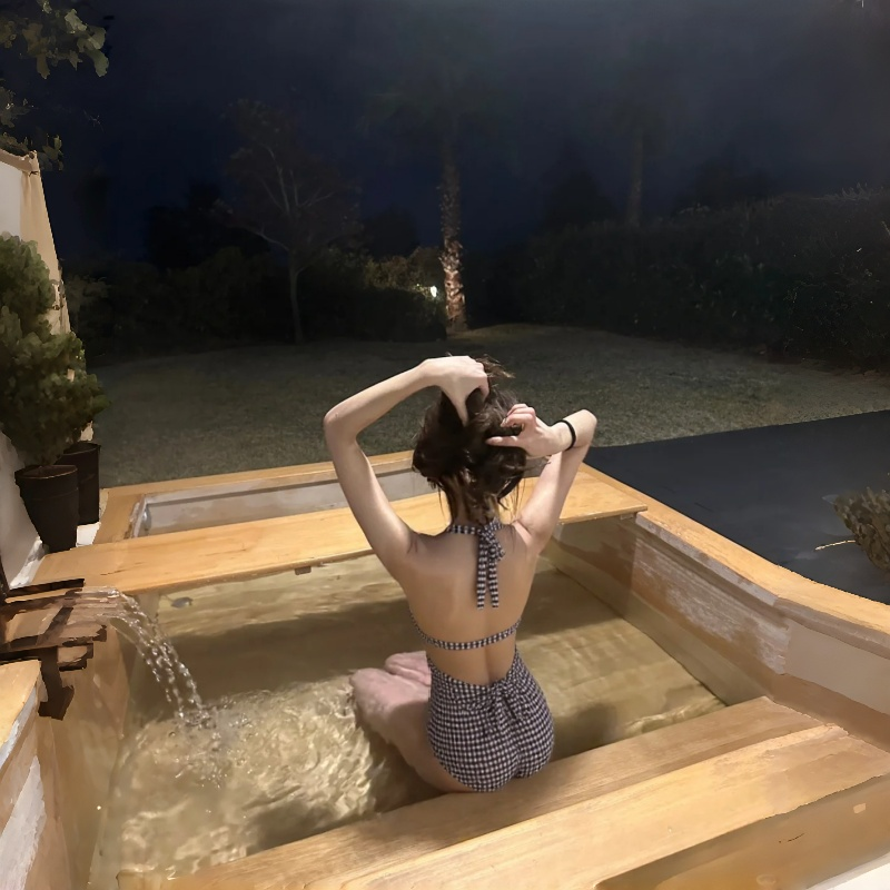 Moonlit Gingham Poolside One‑Piece