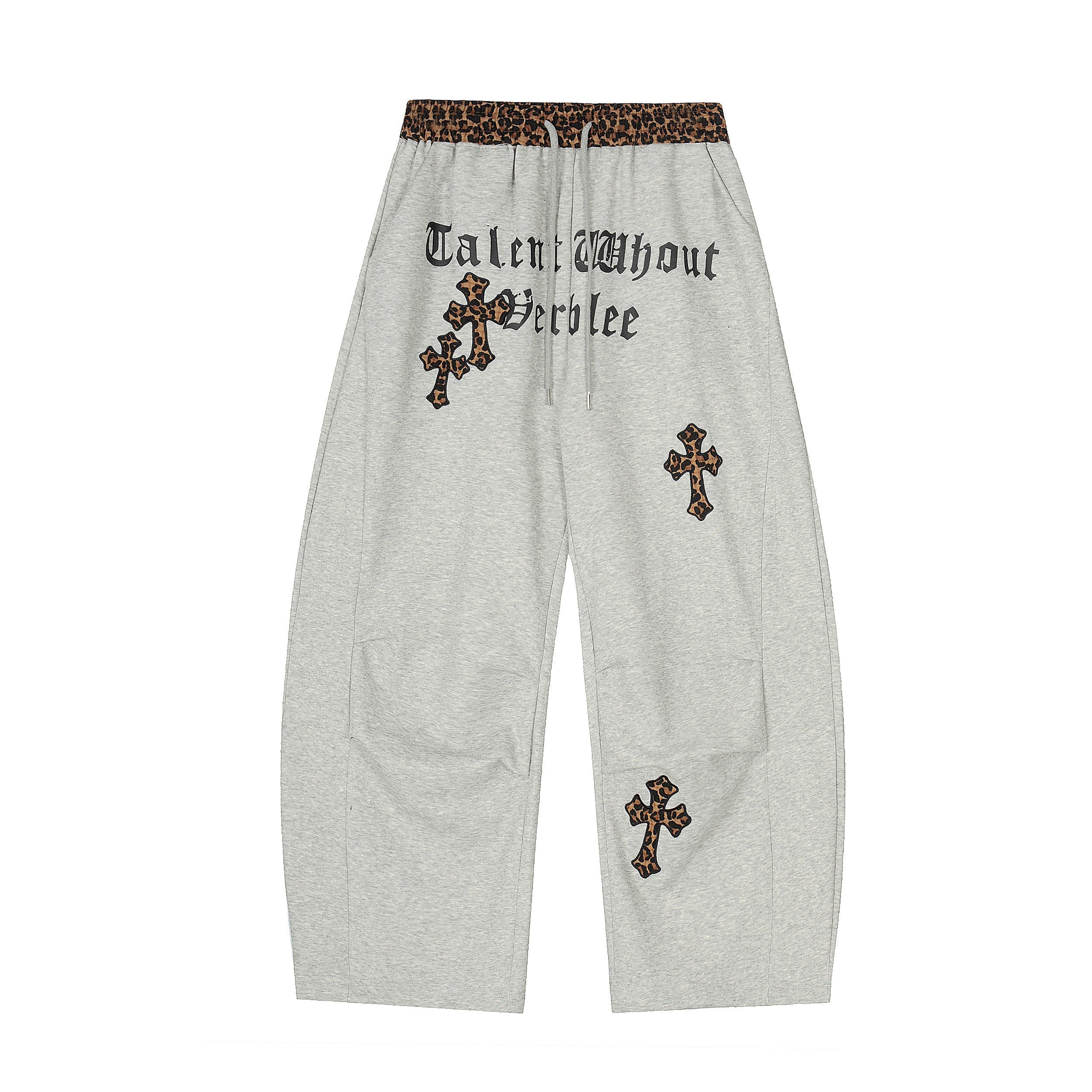 Men's Leopard-Waist Cross-Print Wide-Leg Sweatpants