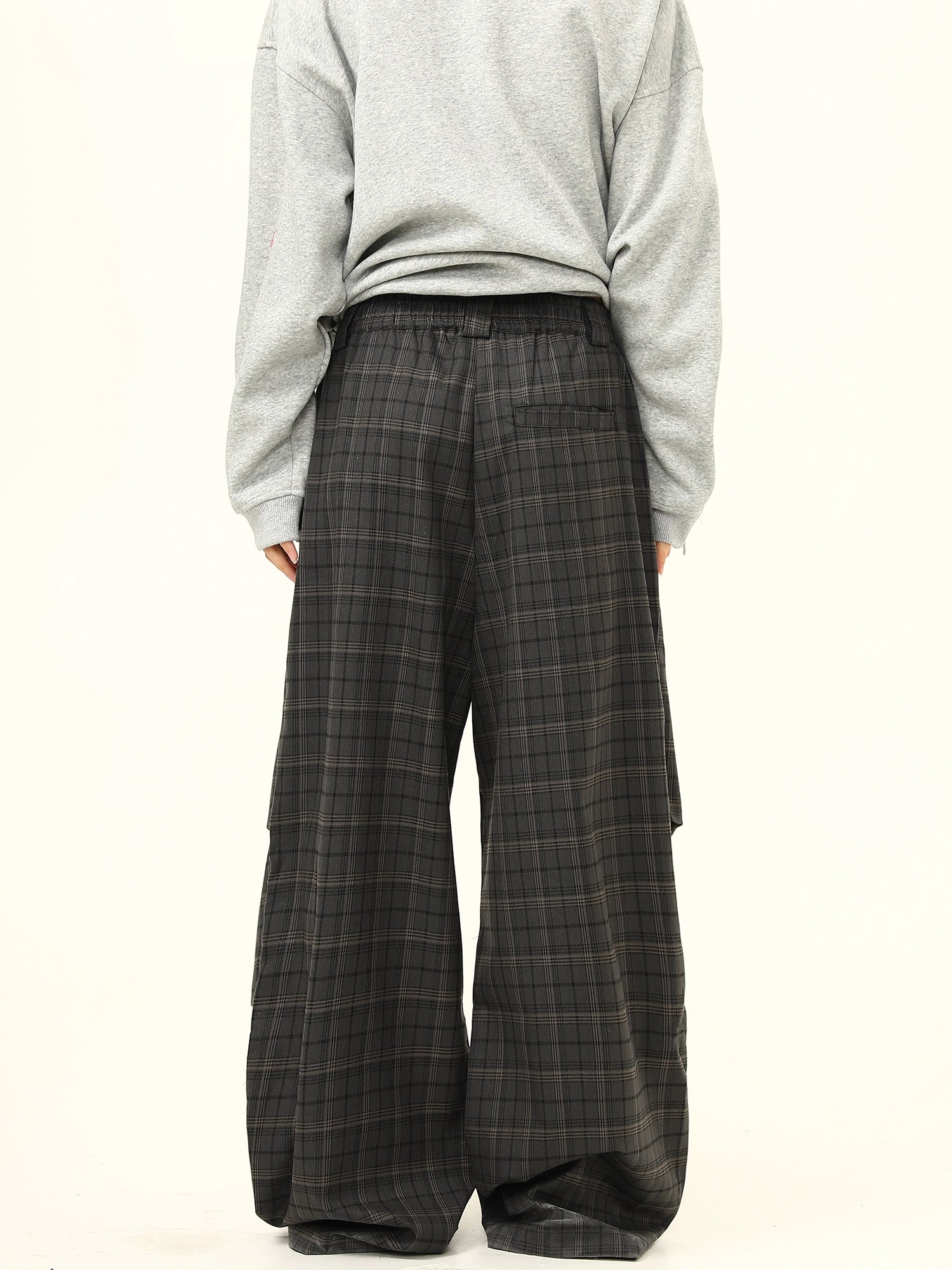 Layered Plaid Wide-Leg Pants