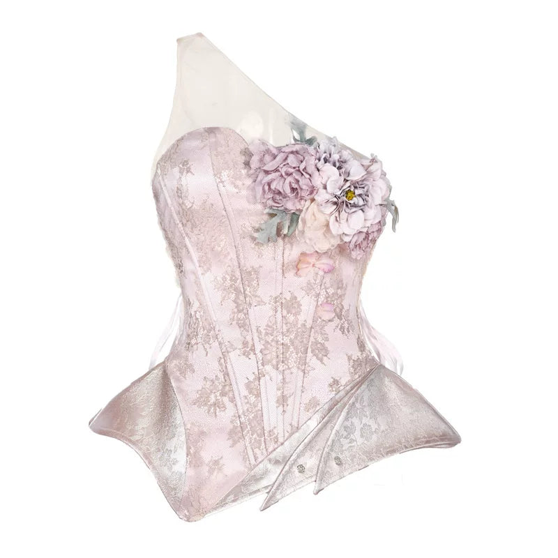 Blush Floral One-Shoulder Corset Top