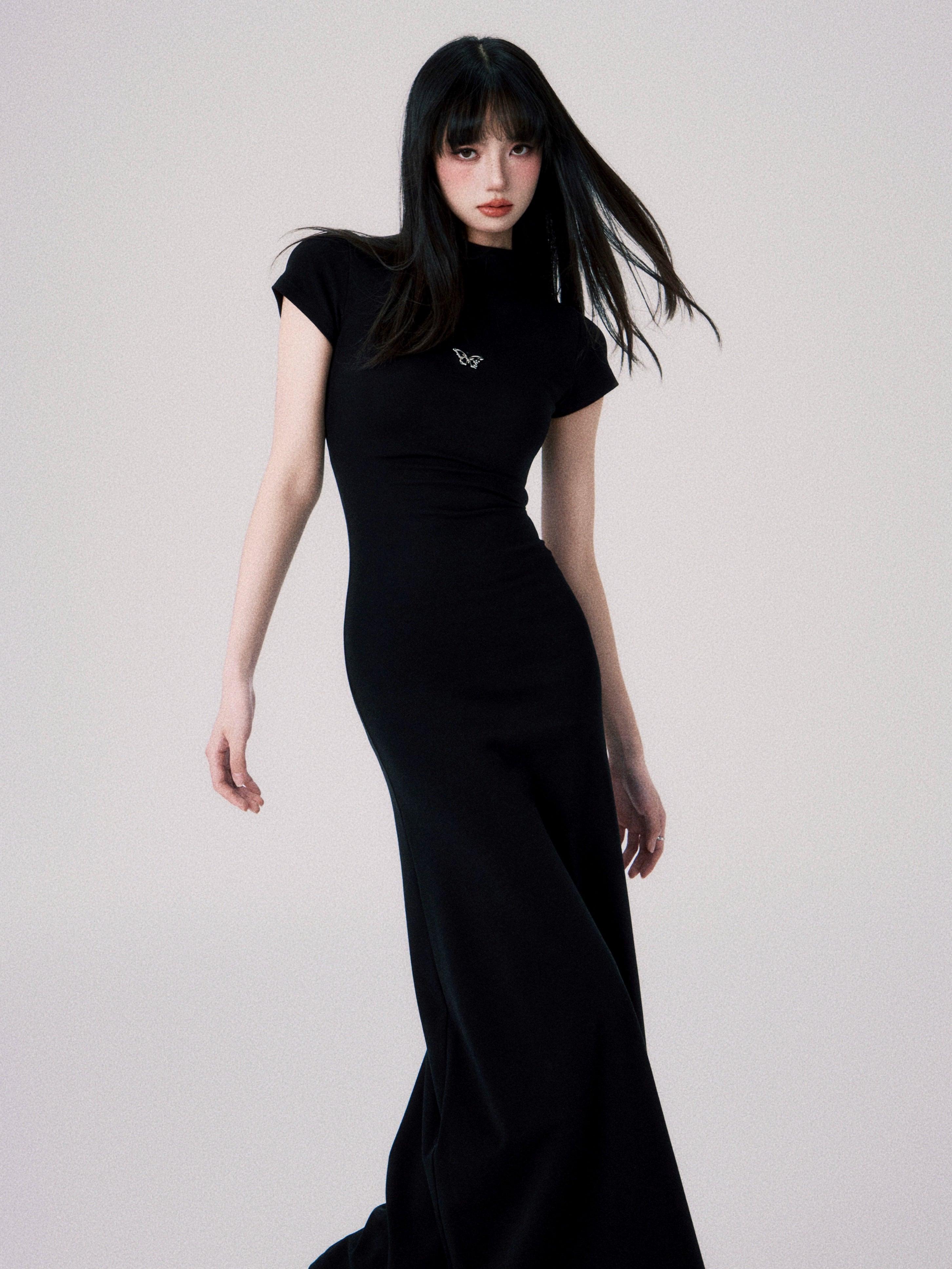 Luluswings Butterfly Emblem Fitted Maxi Dress - Women'S Elegant Evening Gown