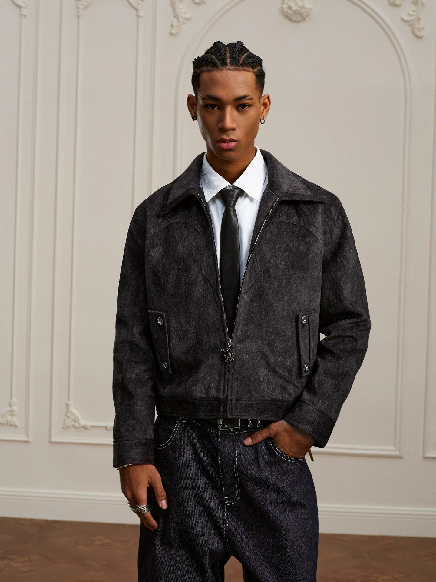 Textured Western Yoke Zip Front Jacket