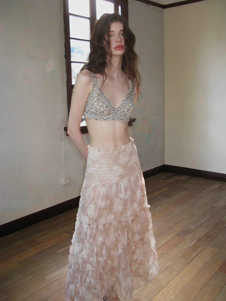 Peony-Pattern Lace Halter Neck Top