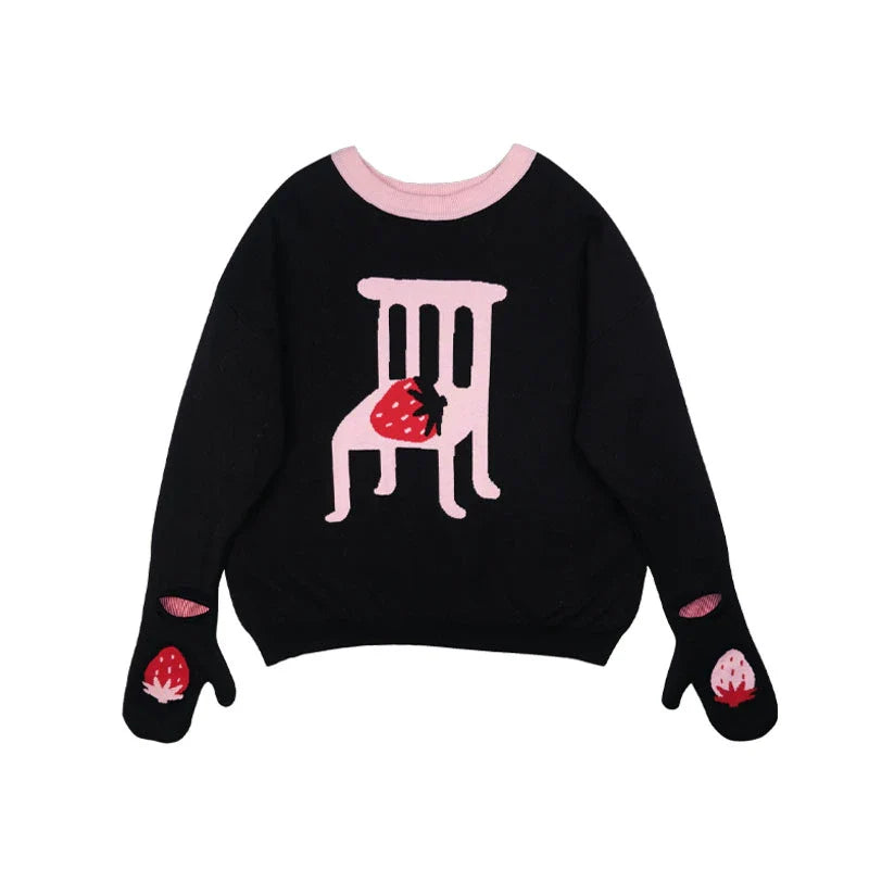 Strawberry Chair Black Knit Sweater