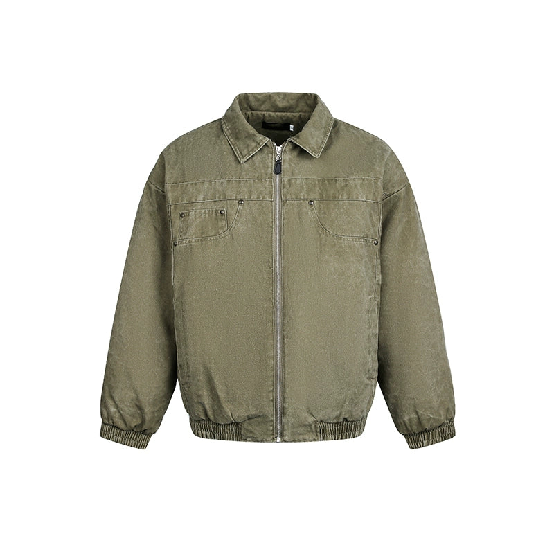 Charcoal Fade Utility Denim Bomber Jacket