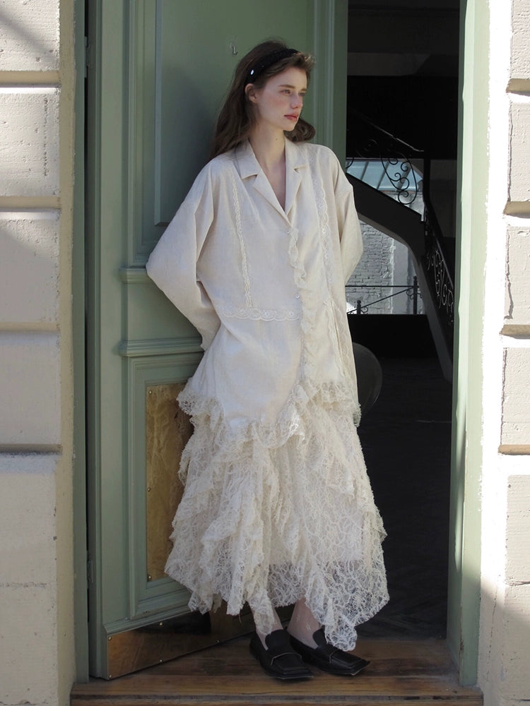 Lace Trim Layered Skirt and Relaxed Shirt