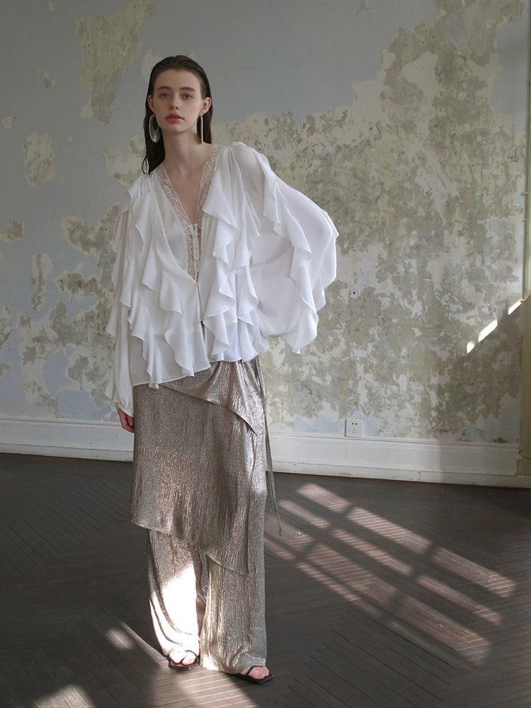 Ruffled Button Back Blouse