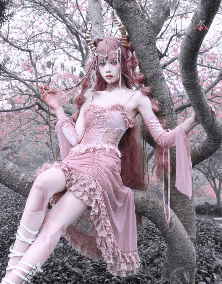 Fairycore Pink Lace Corset Dress