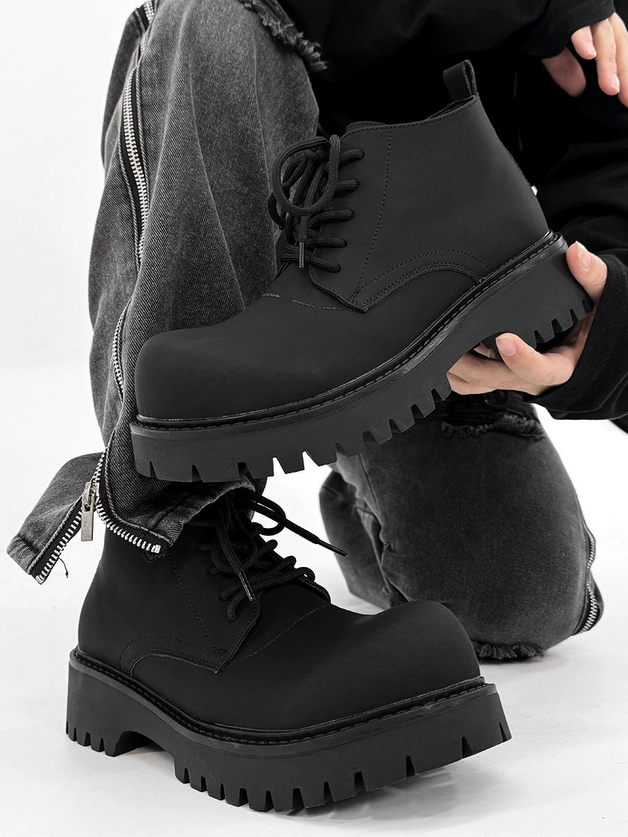 Chunky Black Platform Derby Shoes with Lug Soles