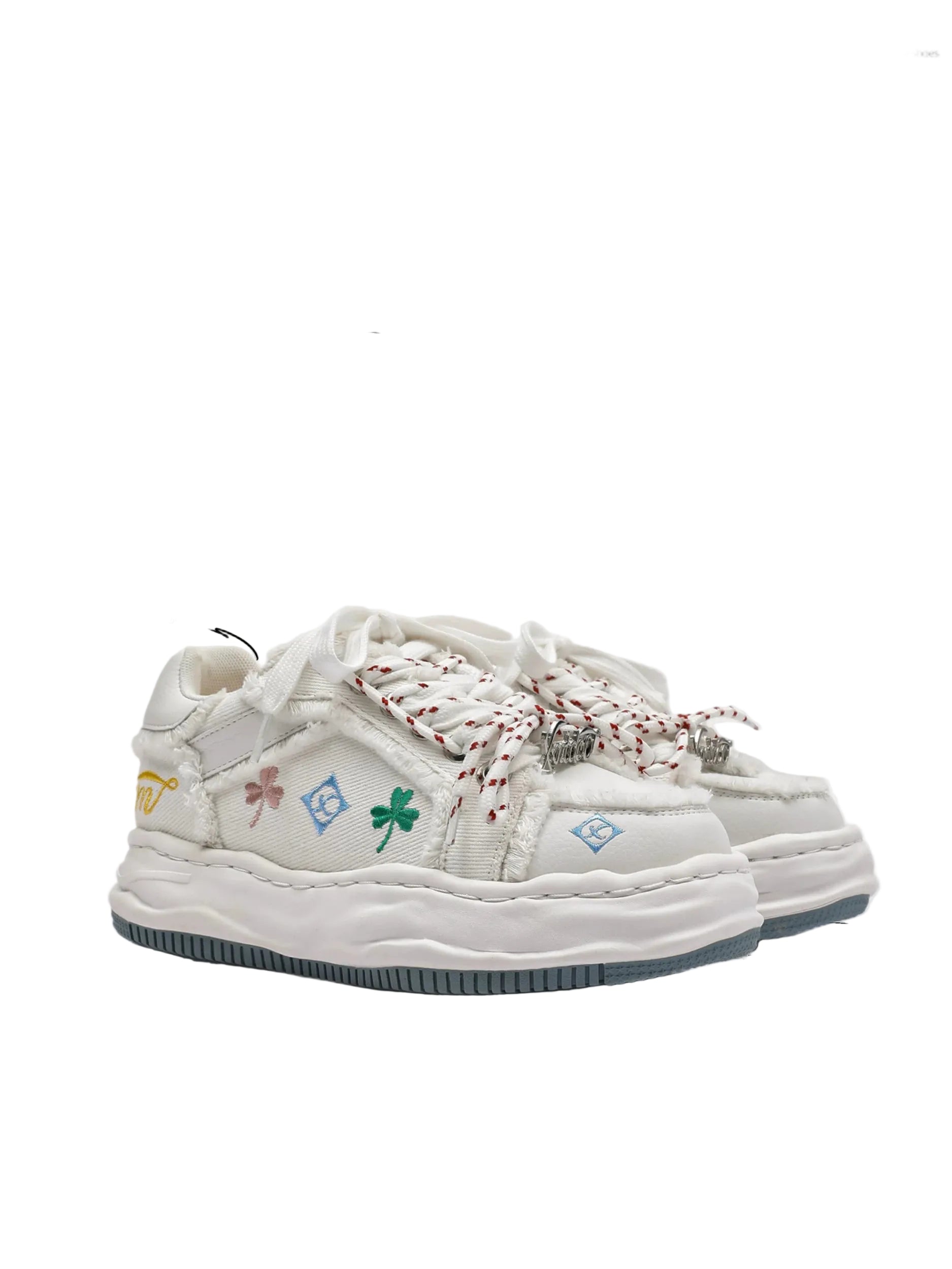 Distressed Embroidered Platform Sneakers