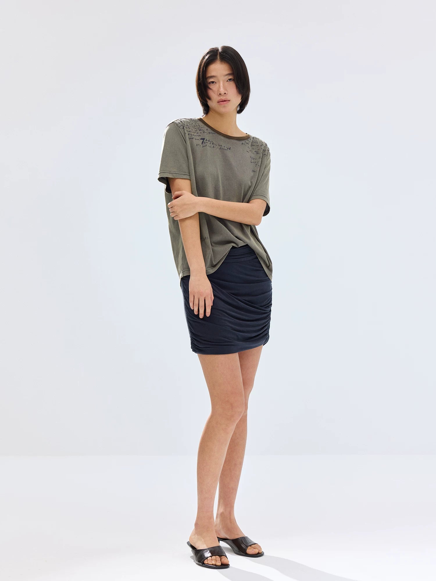 Ruched Cupro Mini Skirt