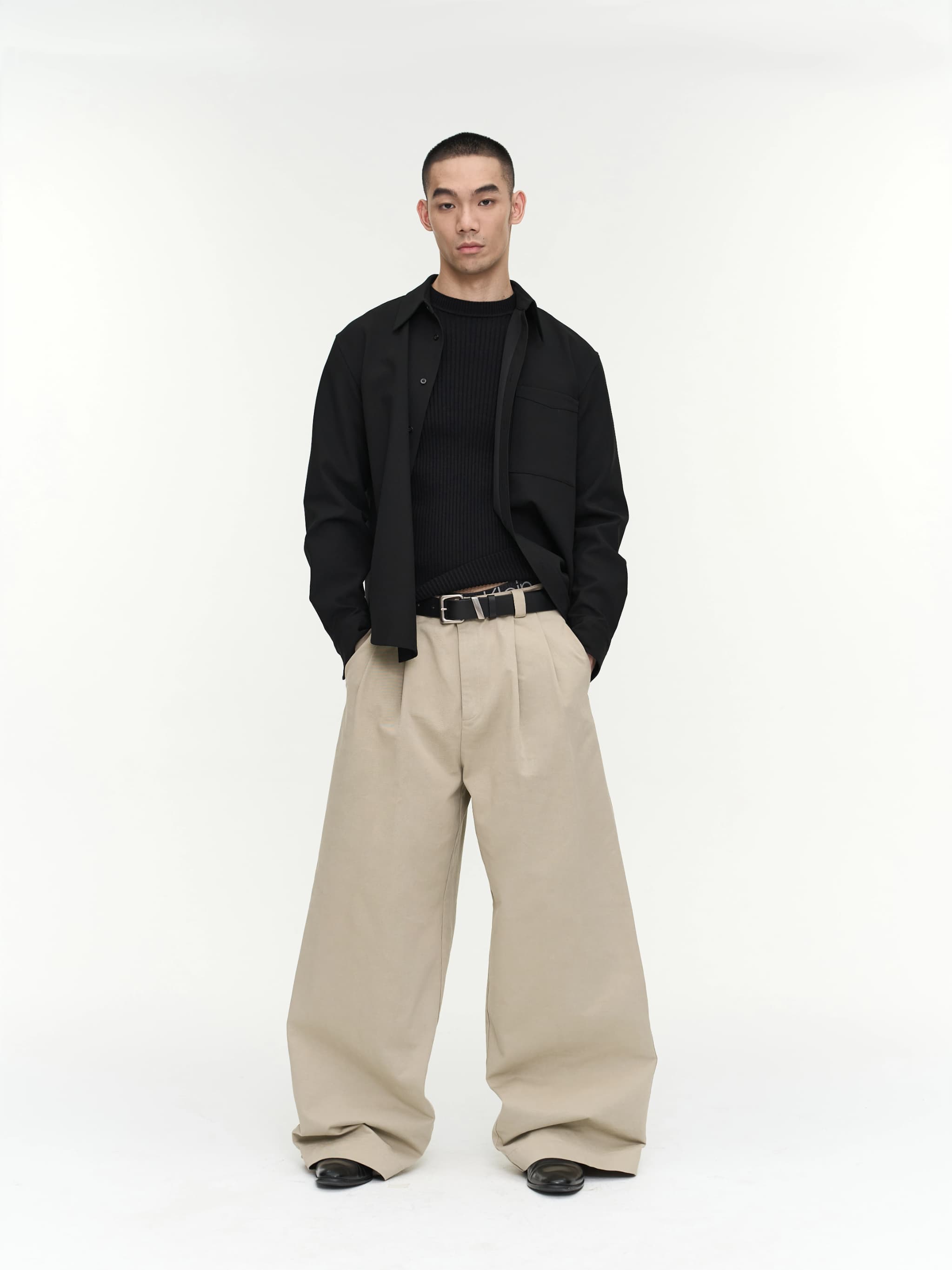 Double-Pleated Wide-Leg Pants