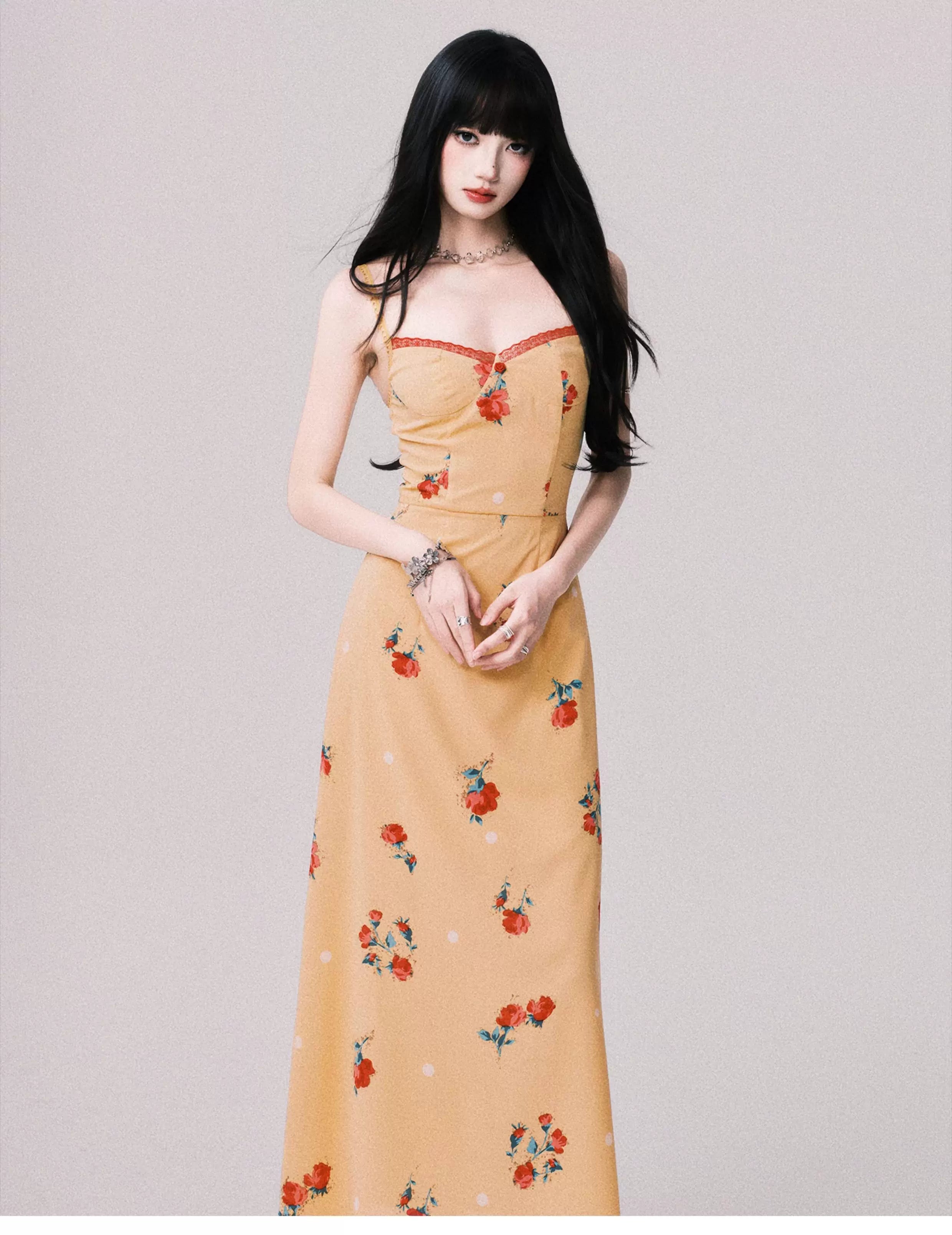 Apricot Blossom Balcony Maxi Dress