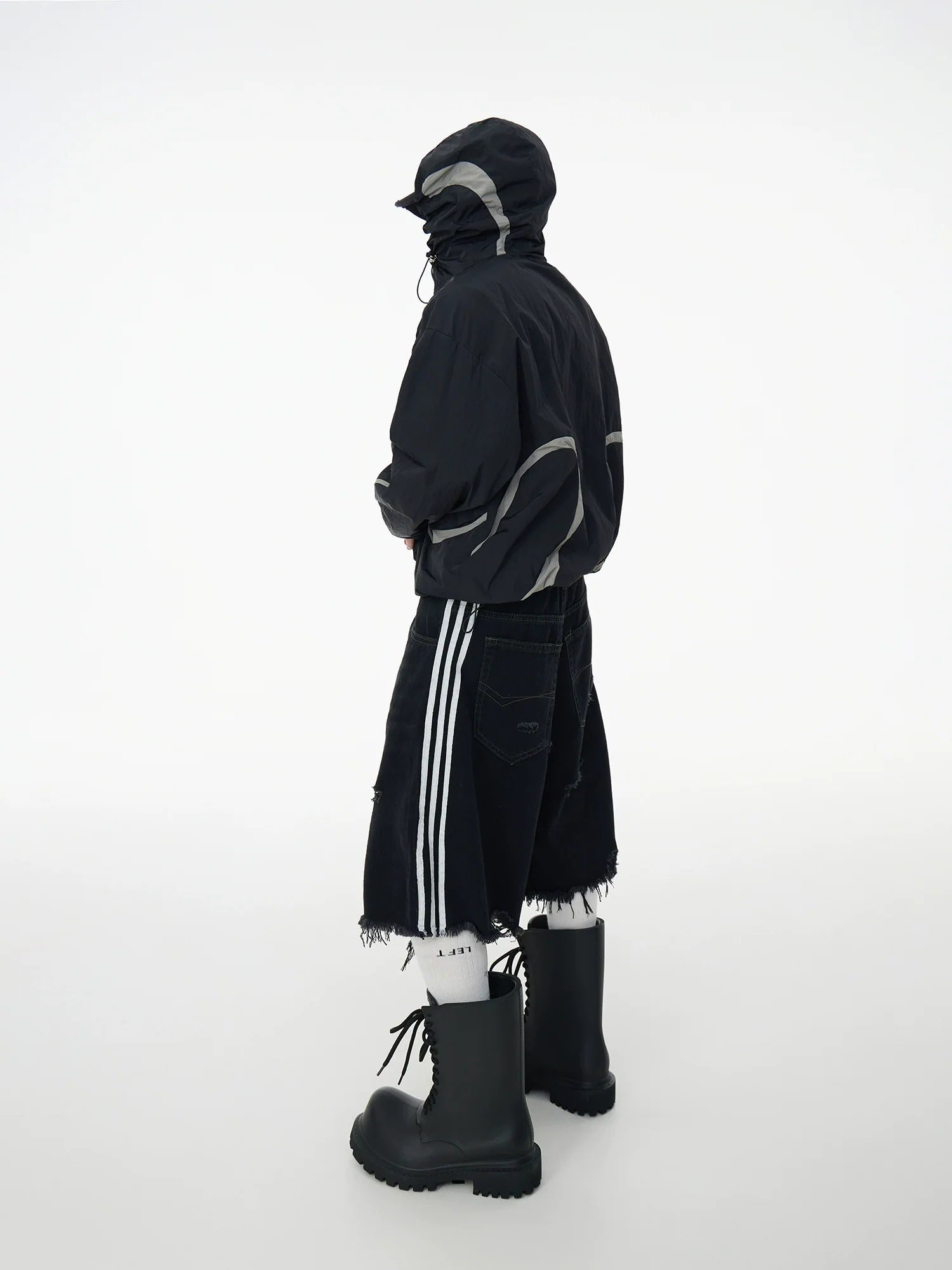 Distressed Black Denim Jorts