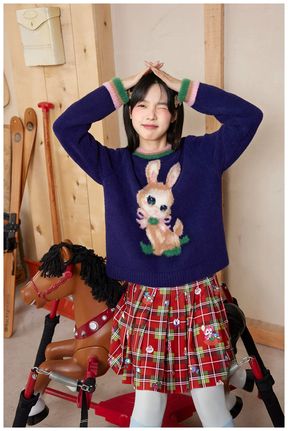 Red Plaid Cartoon Tennis Pleated Skirt