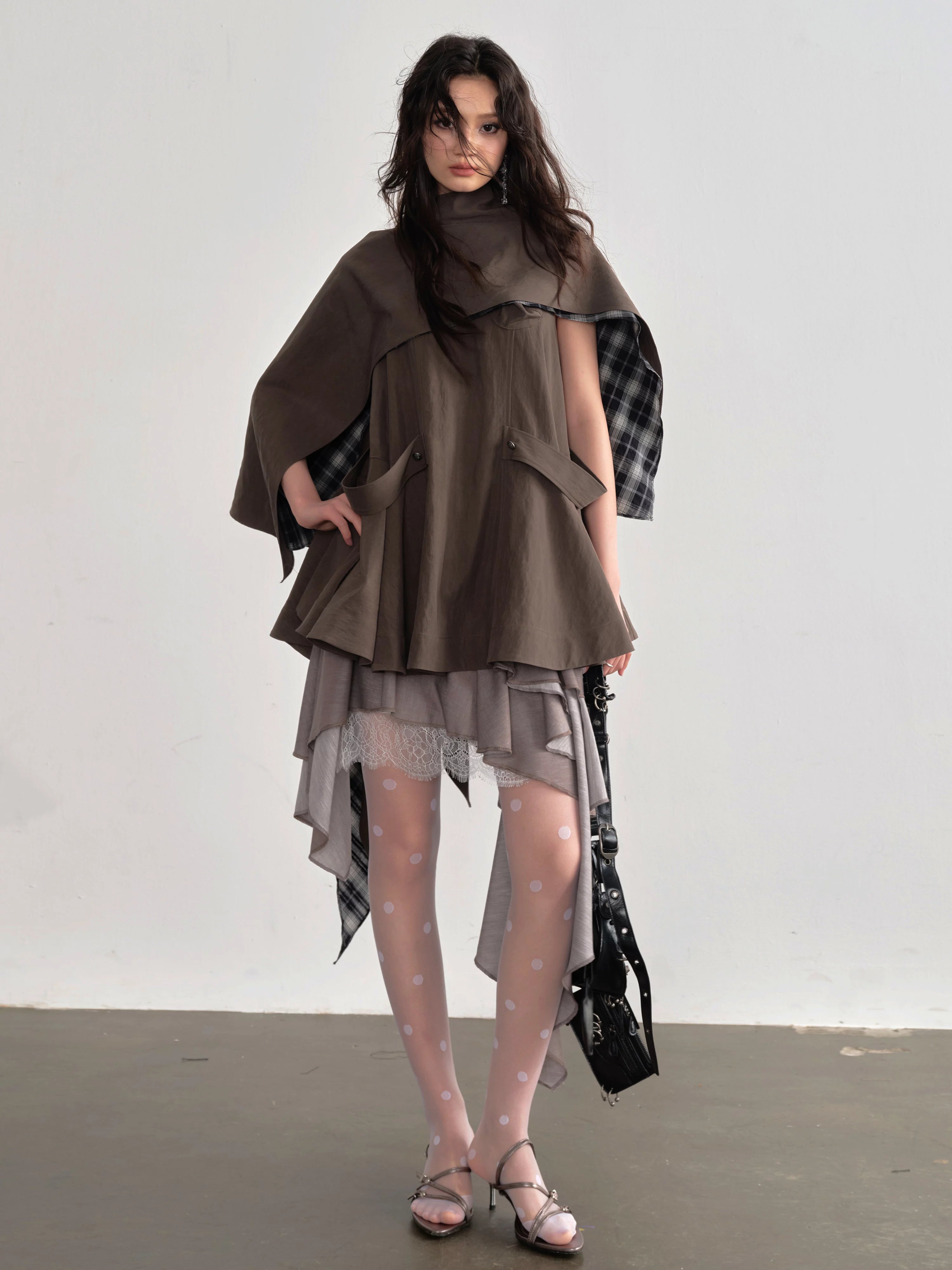 Cape-Layer Asymmetric Blouse