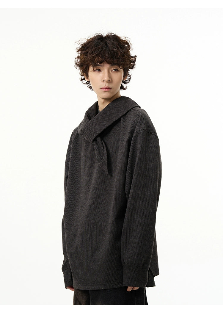 Dark Knit Scarf Collar Sweater
