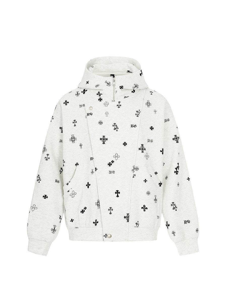 Men's Deconstructed Patchwork Double-Placket Zip-Up Hoodie