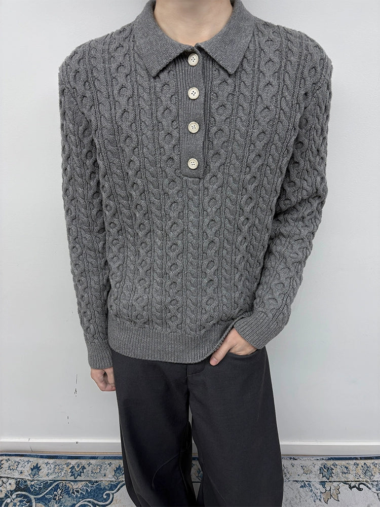 Cable Knit Polo Collar Sweater