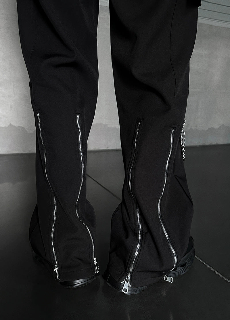 Black Techwear Cargo Pants with Chain