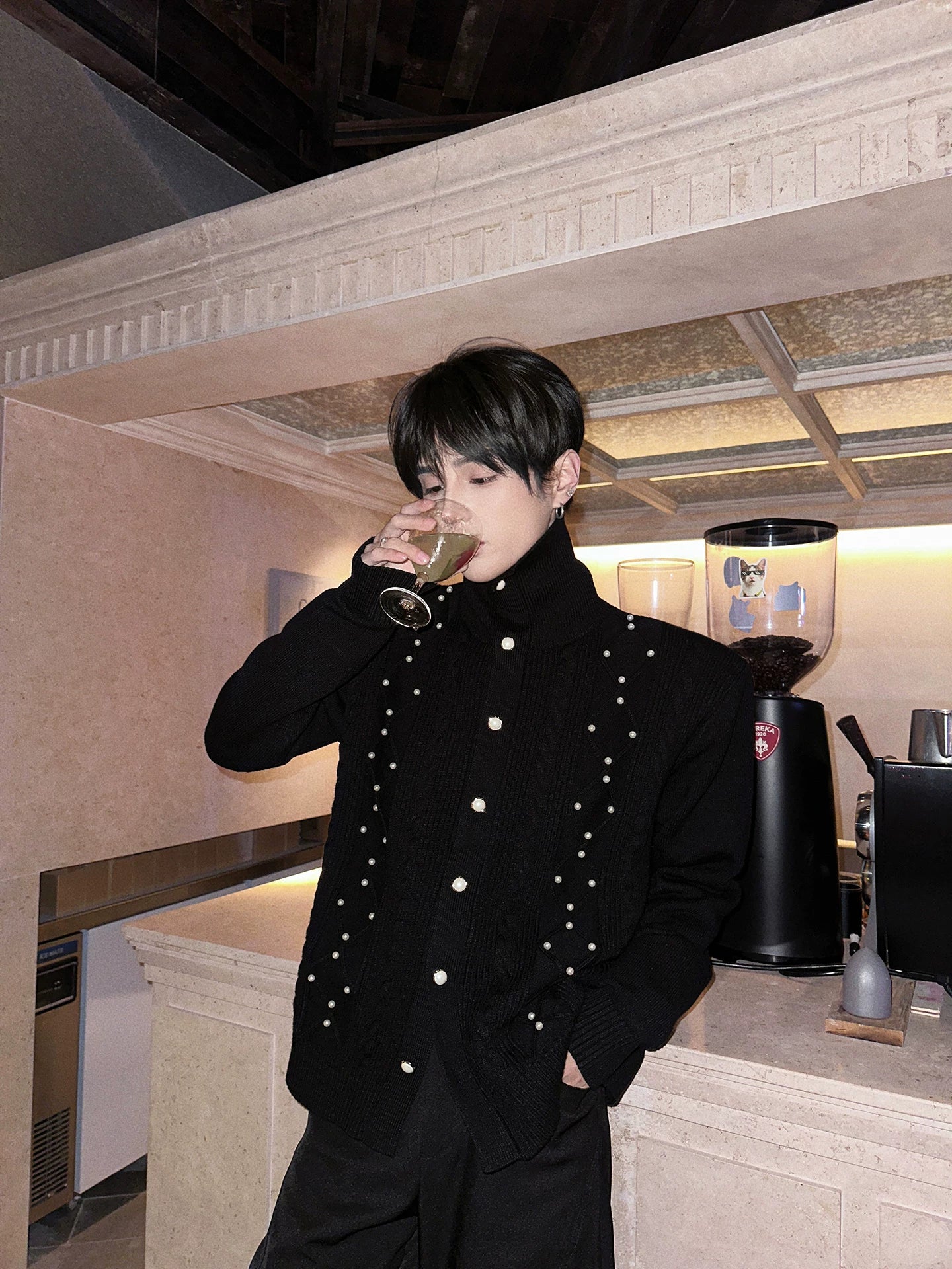 Lattice Snap-Spire Turtleneck Cardigan