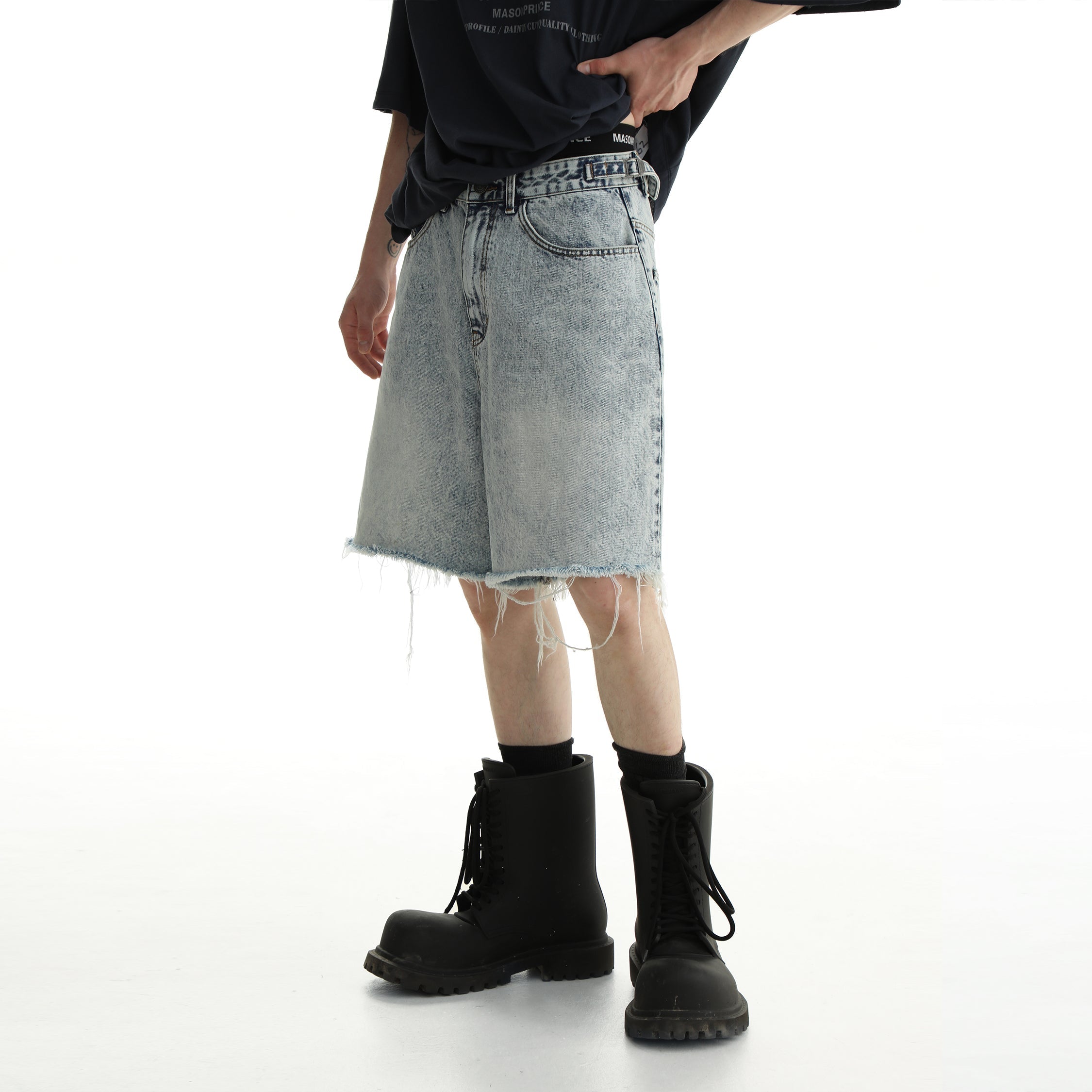 Denim Shorts & Jeans Set with Faded Raw Edges - chiclara
