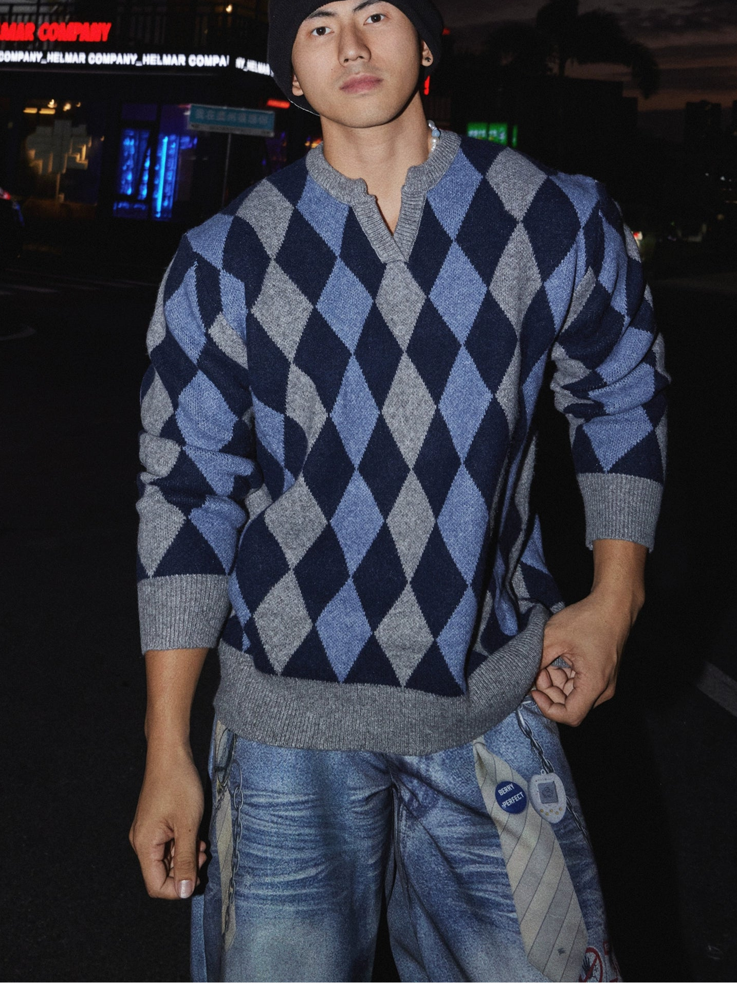 Caramel Frost Argyle Knit Sweater