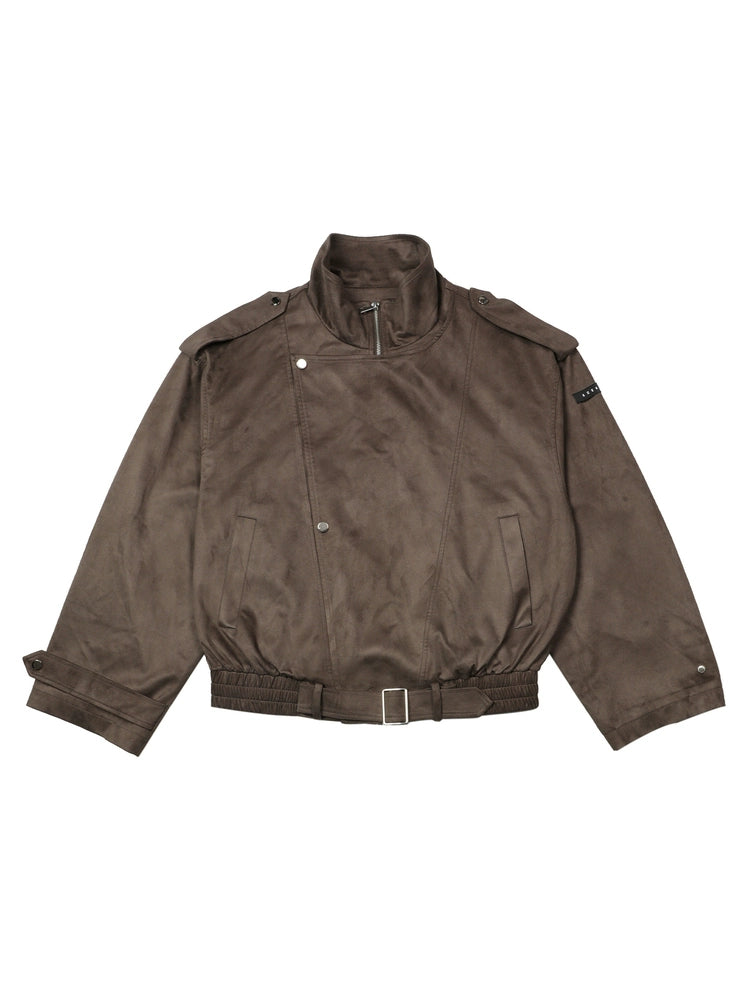 Oversized Faux Suede Brown Moto Jacket