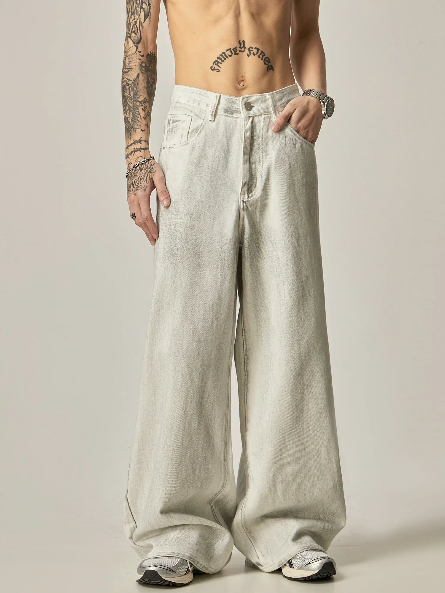 Jeans de mezcla de lino con pierna ancha