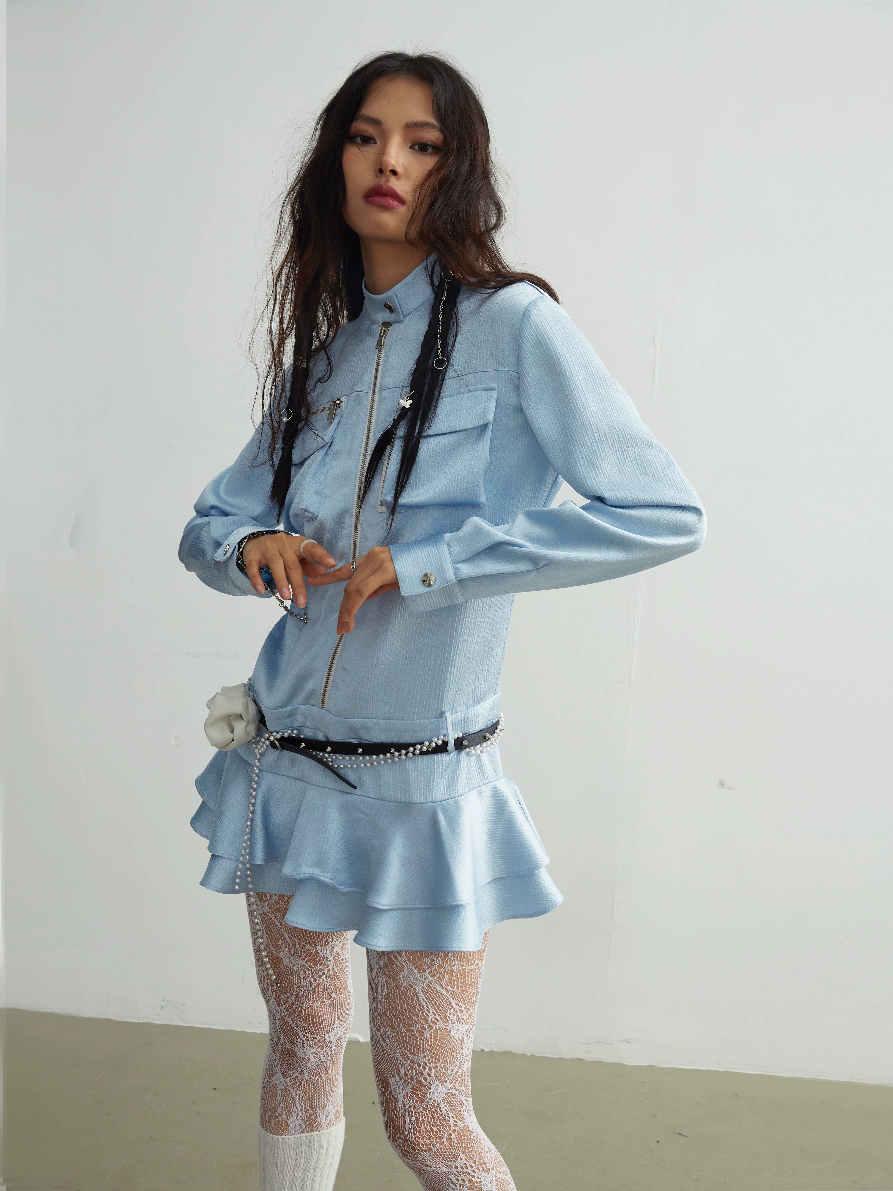 Skyline Zip Ruffle Mini Dress