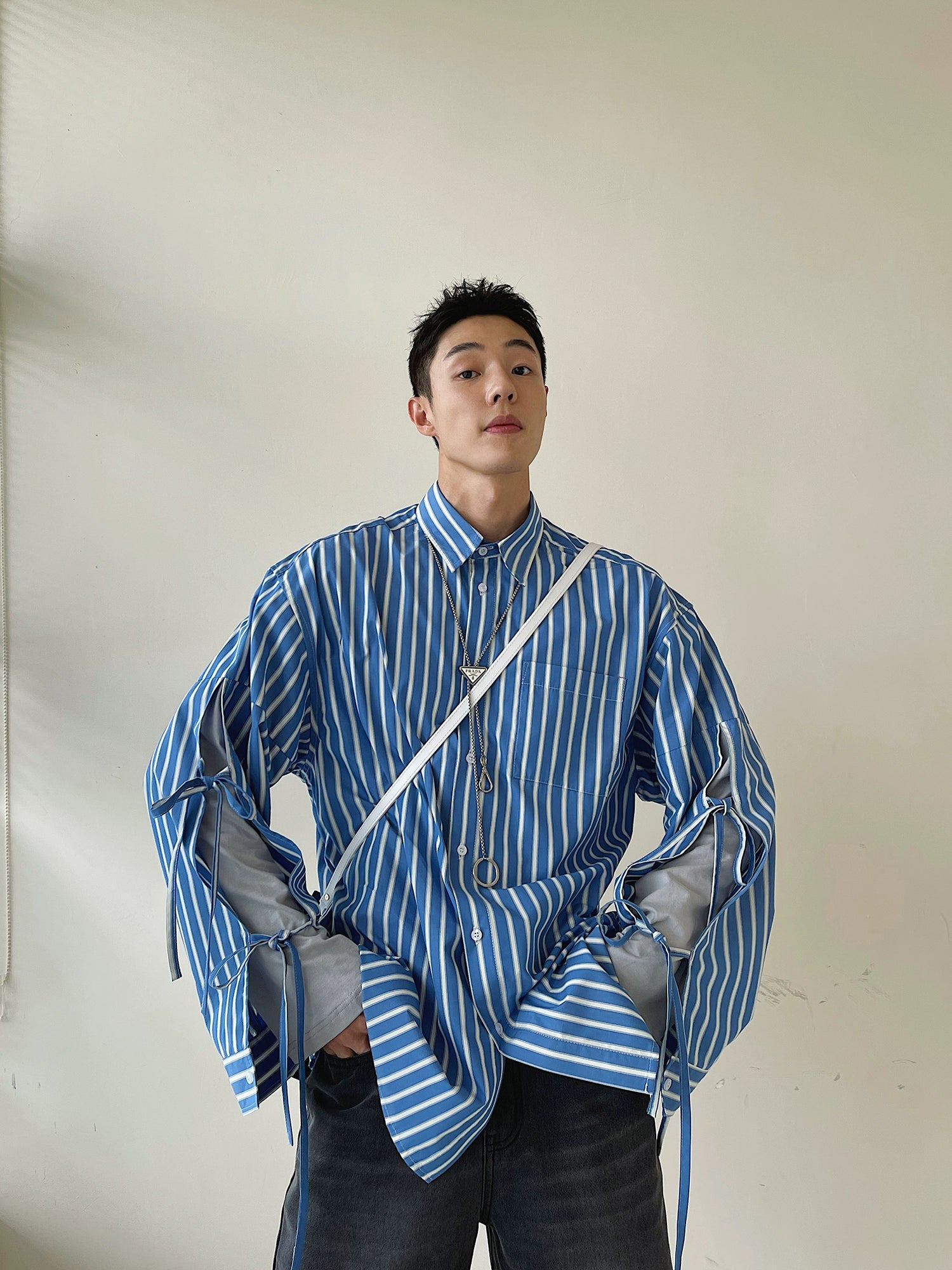 Blue Striped Oversized Button-Down Shirt