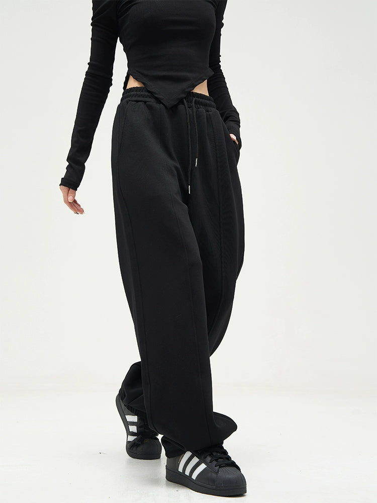 Elastic Waistband Wide-Leg Sweatpants