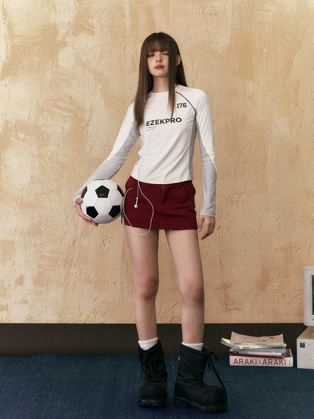 Ezek Langarm Crop Top - Frauen sportliches Farbblock -T -Shirt mit Logo -Druck und Ringerausschnitt