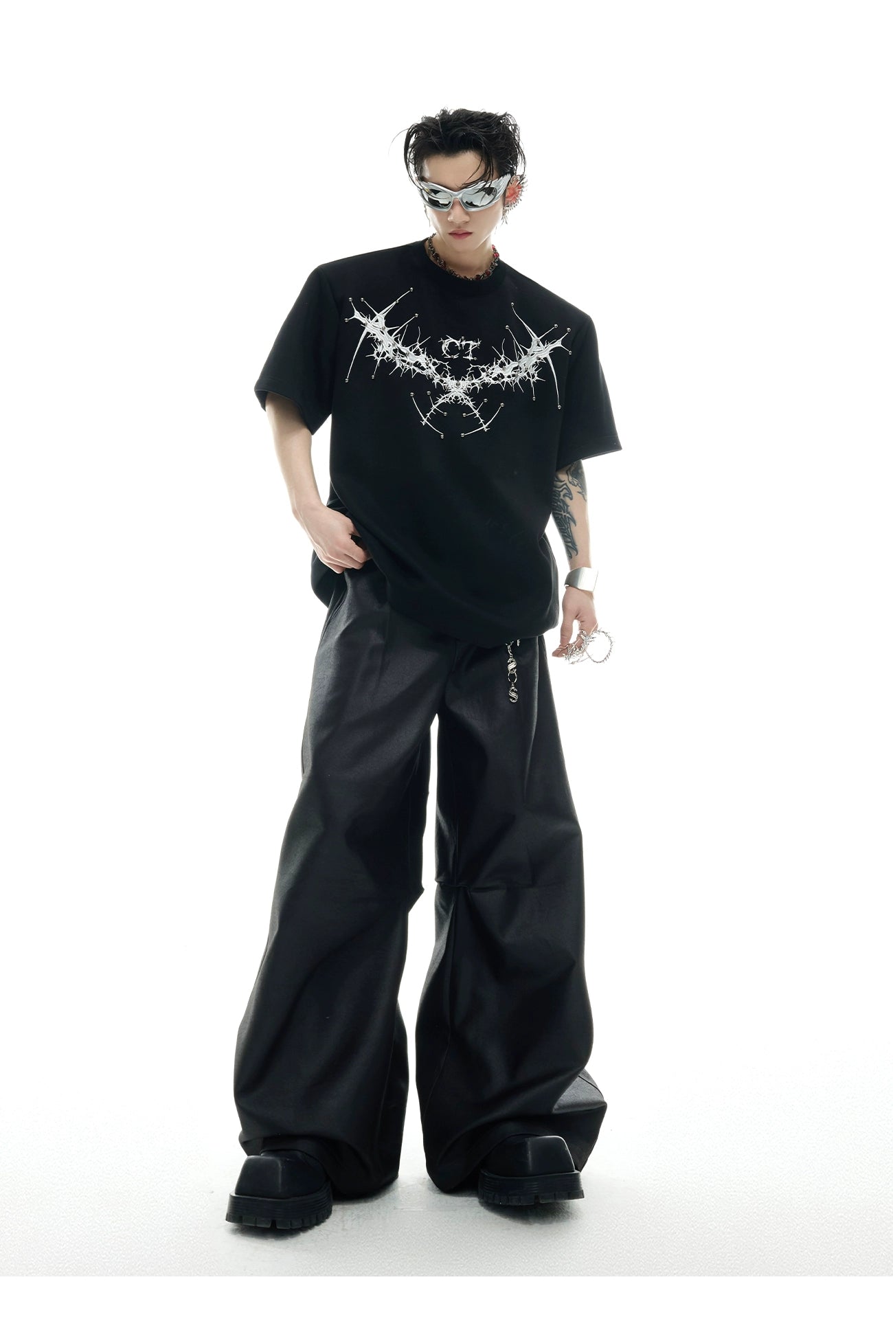 Gothic Wing Print White T-Shirt
