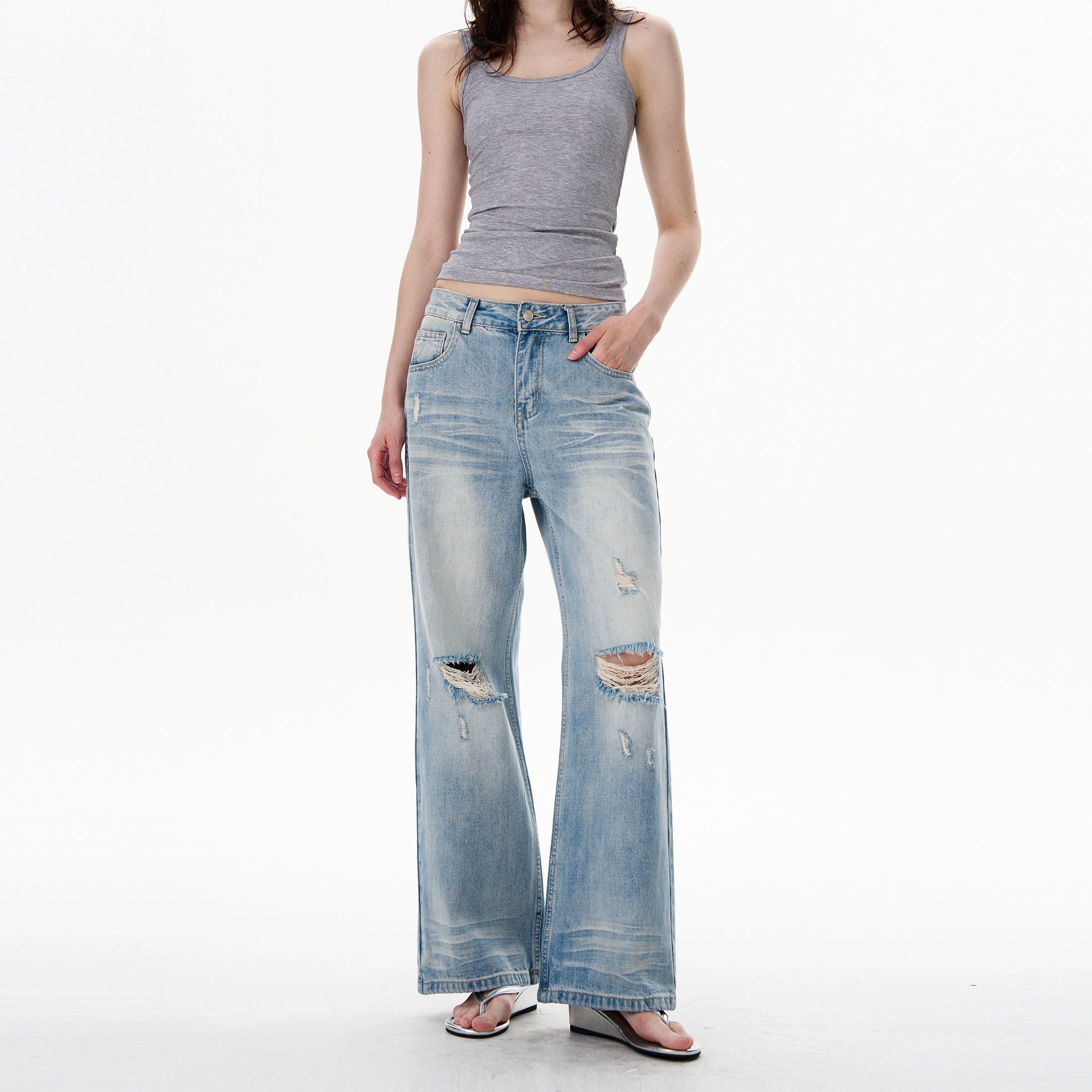 Light Wash Mid-Rise Wide-Leg Jeans