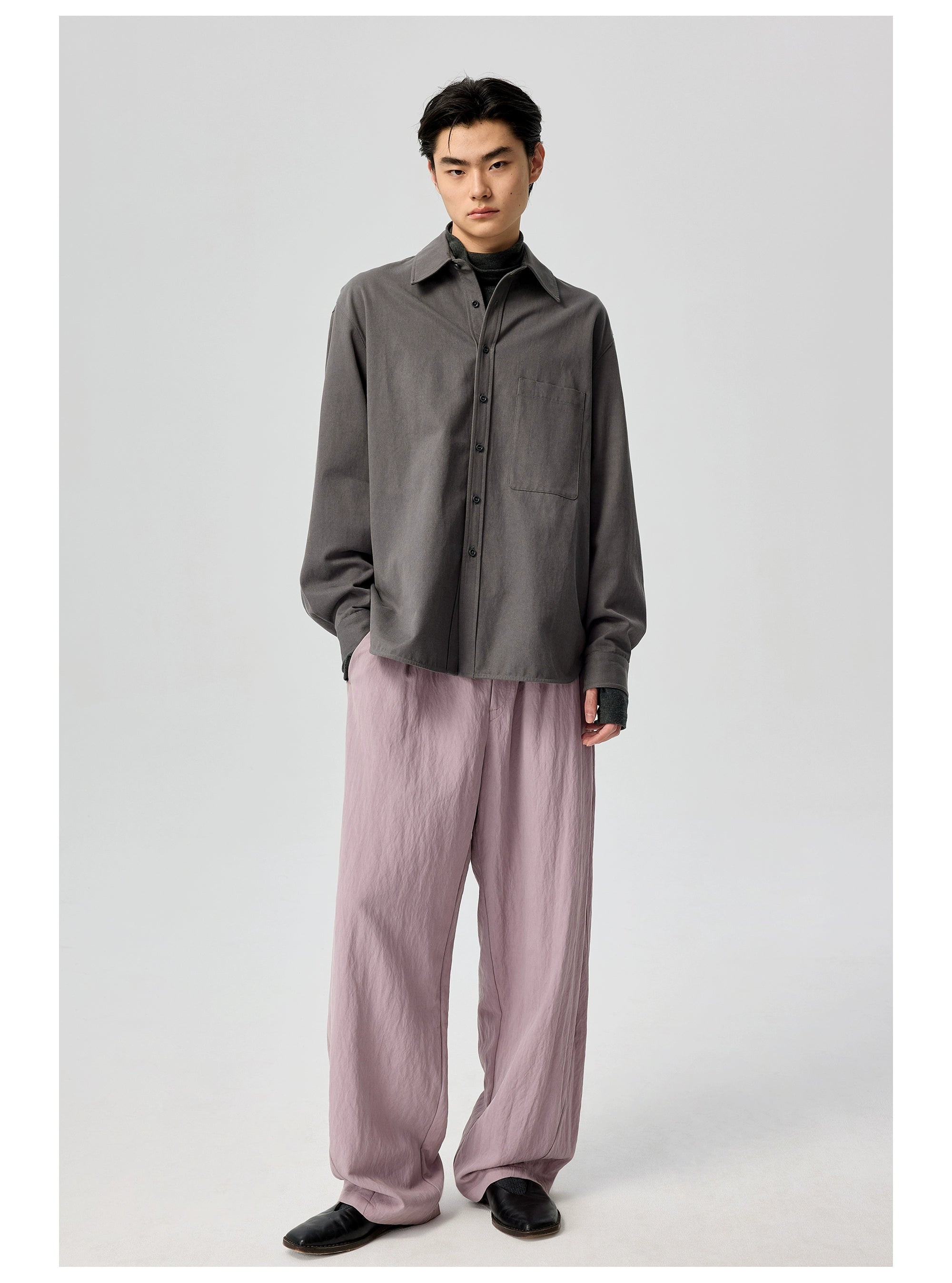 Wide Leg Relaxed Pants with Pleats Detail