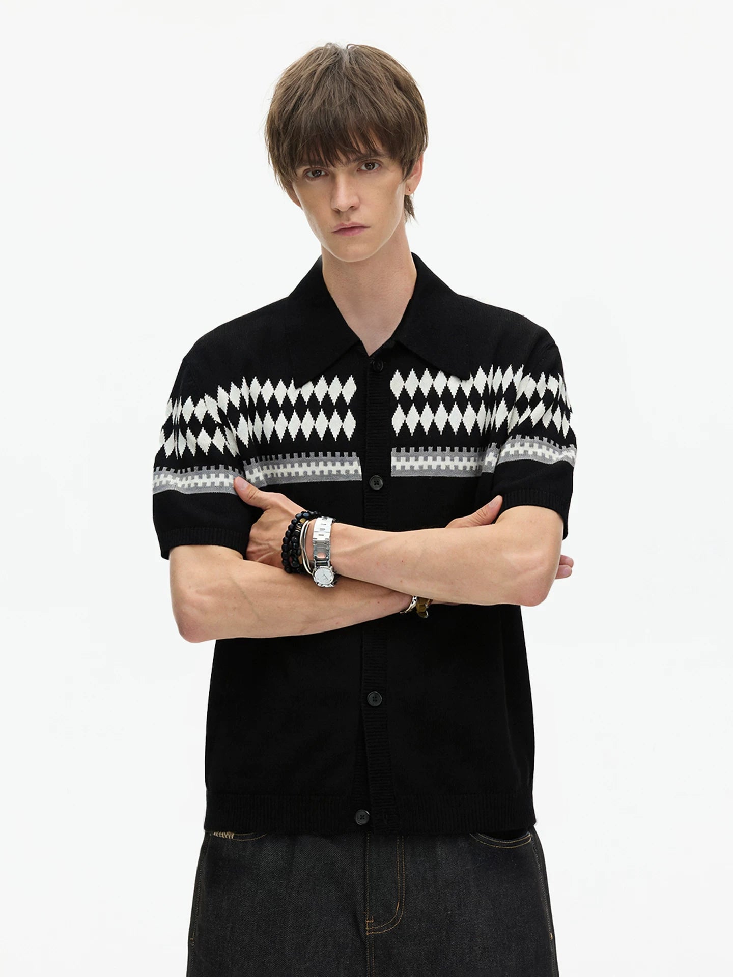 Nordic Band Knit Button Shirt
