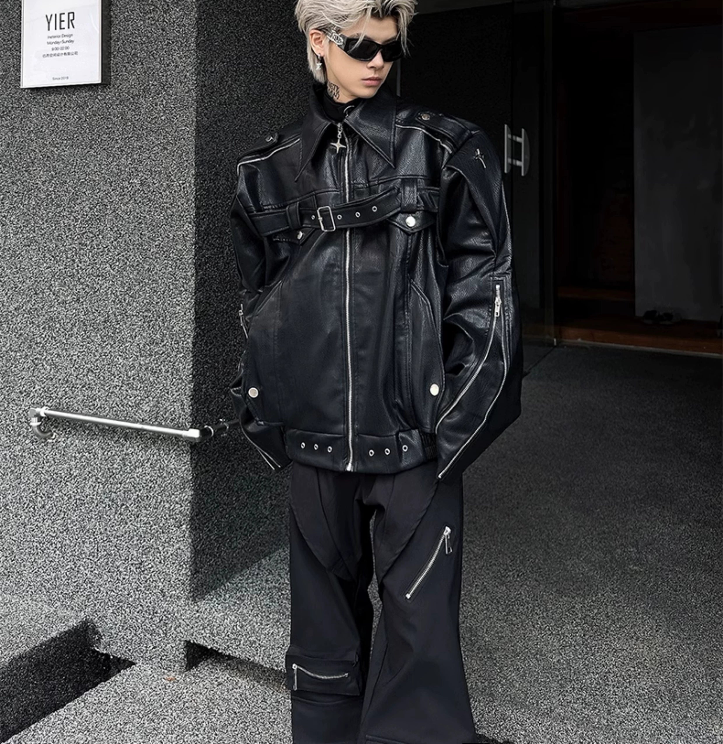 Oversized Star Patch Leather Jacket