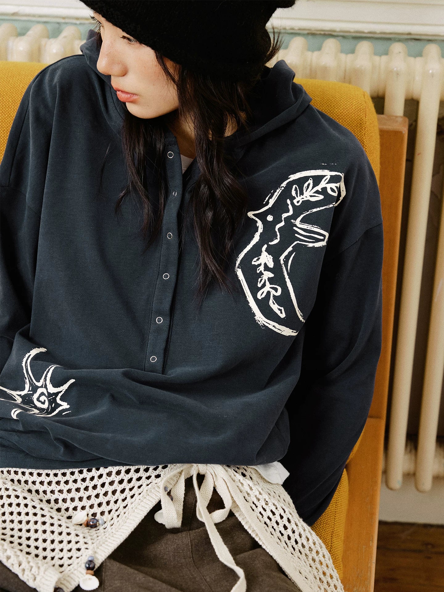 Graphic Embroidered Oversized Polo Shirt