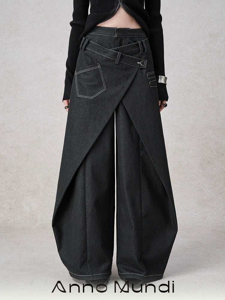 Asymmetrical Wrap Wide Leg Jeans
