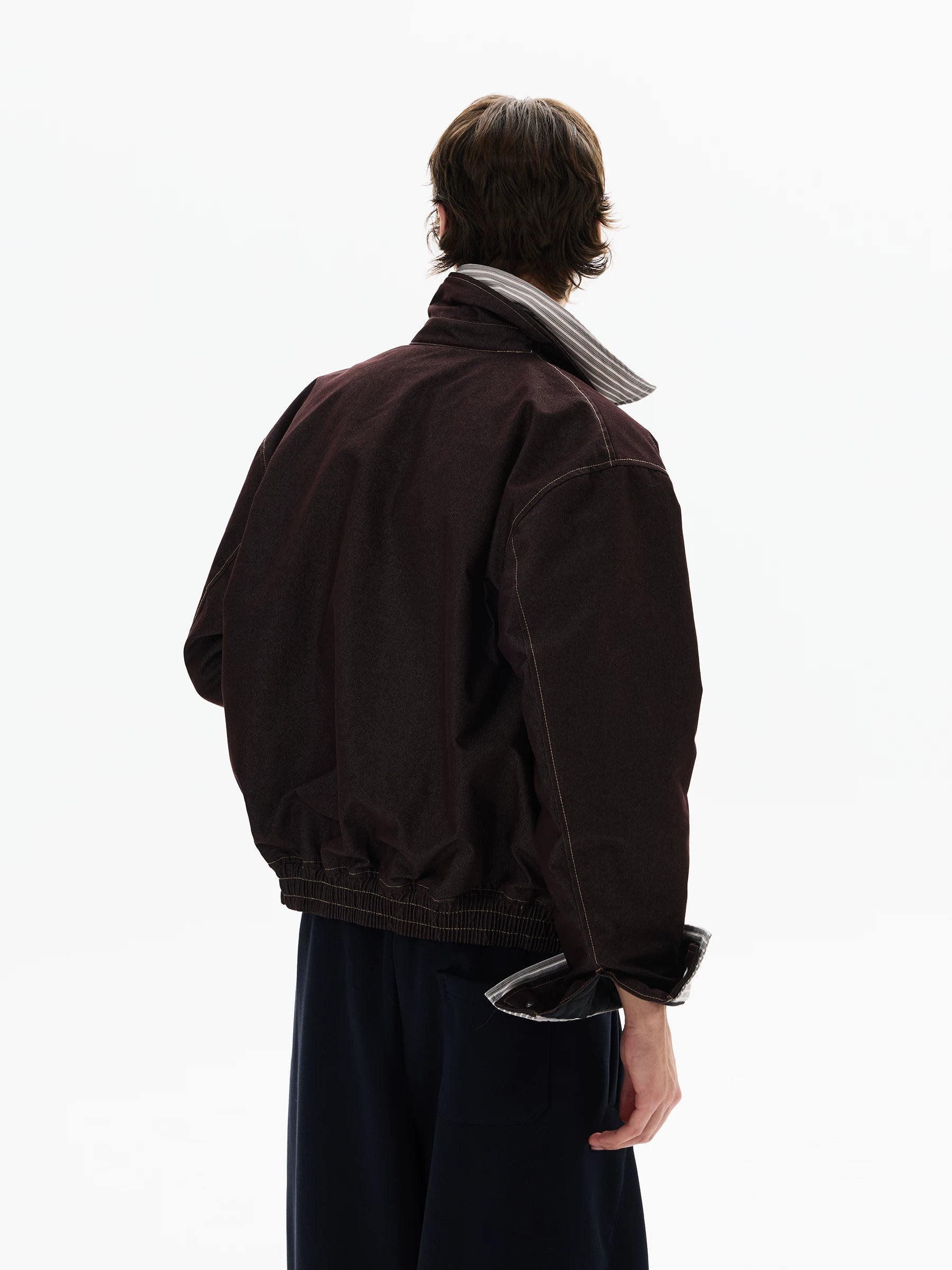 Layered Harbor Stripe-Lined Harrington Jacket