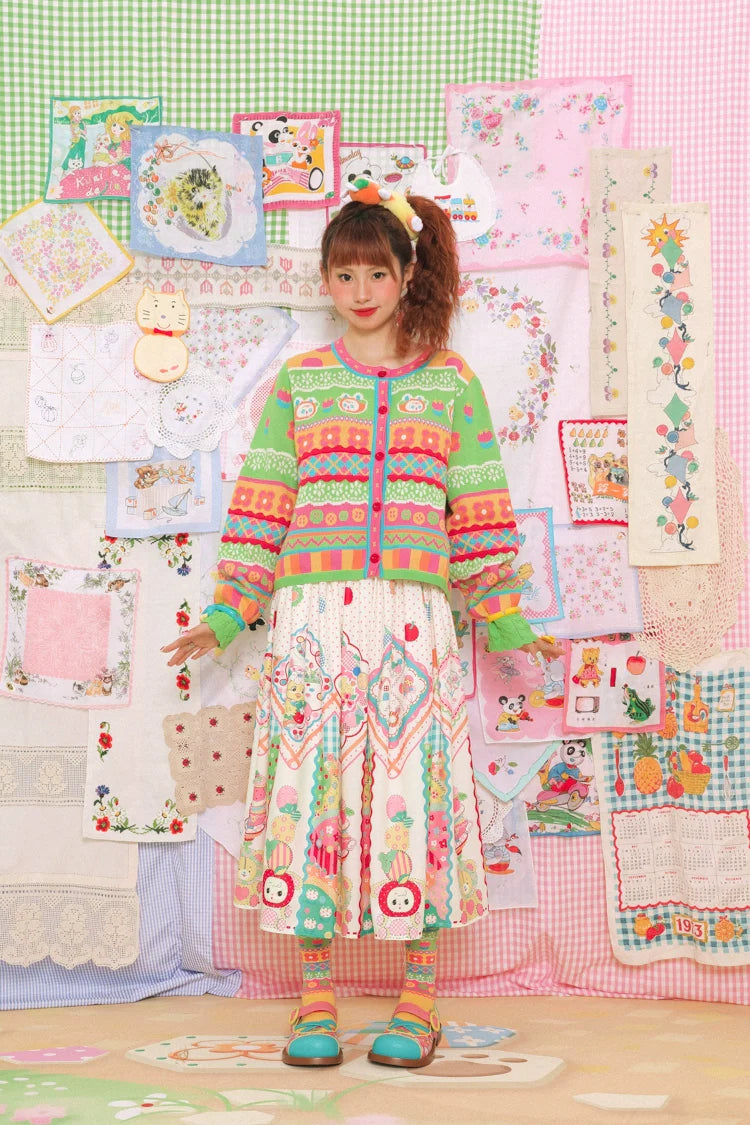 Rainbow Bunny Fair Isle Cropped Cardigan