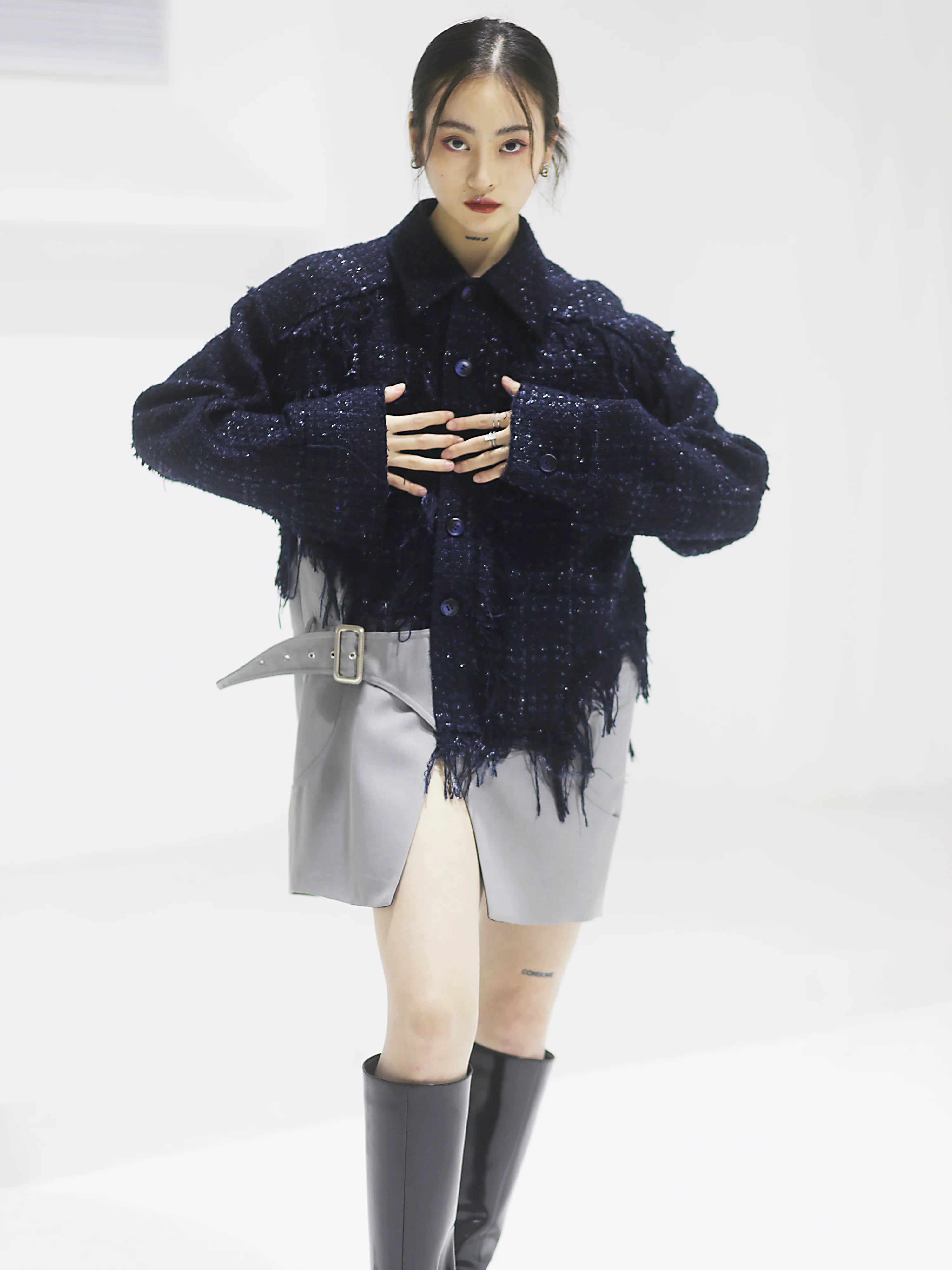 Midnight Fringe Cropped Tweed Jacket