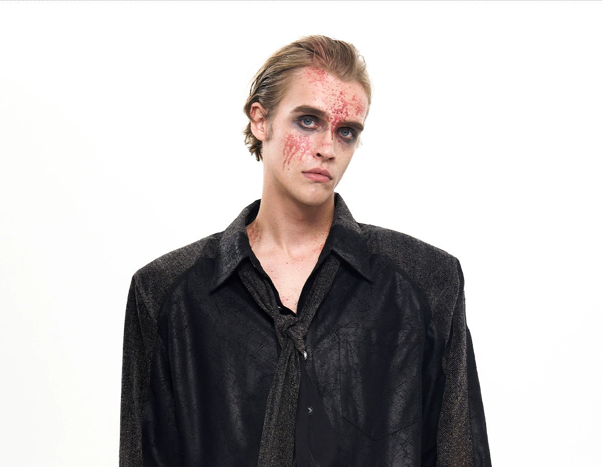 Sheer Panel Metallic Black Shirt