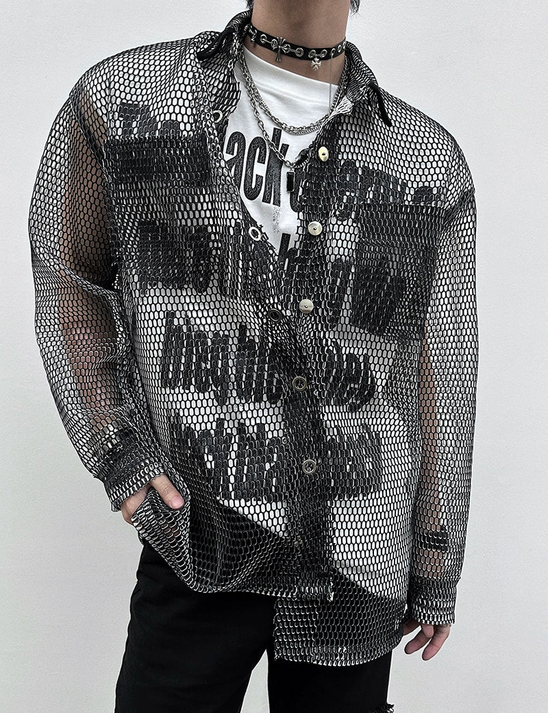 Mesh Button-Up Shirt