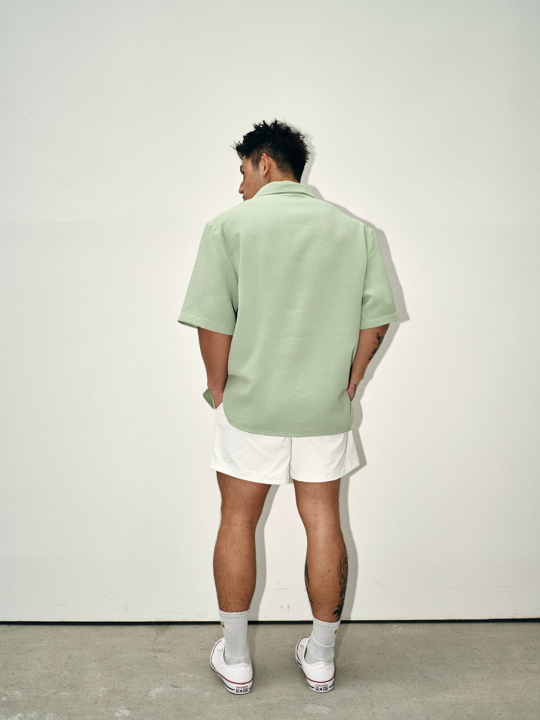 Mint Tropic Waffle Embroidered Camp Shirt